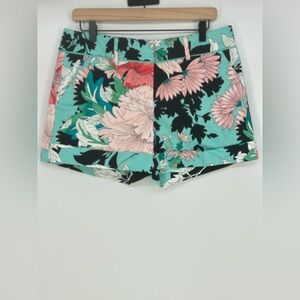 "NWT" New‎ York & Company Blue Floral Hawaiian Shorts- Women's 8- Stretch Cotton